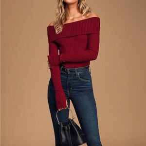 Off-Shoulder Burgundy Sweater